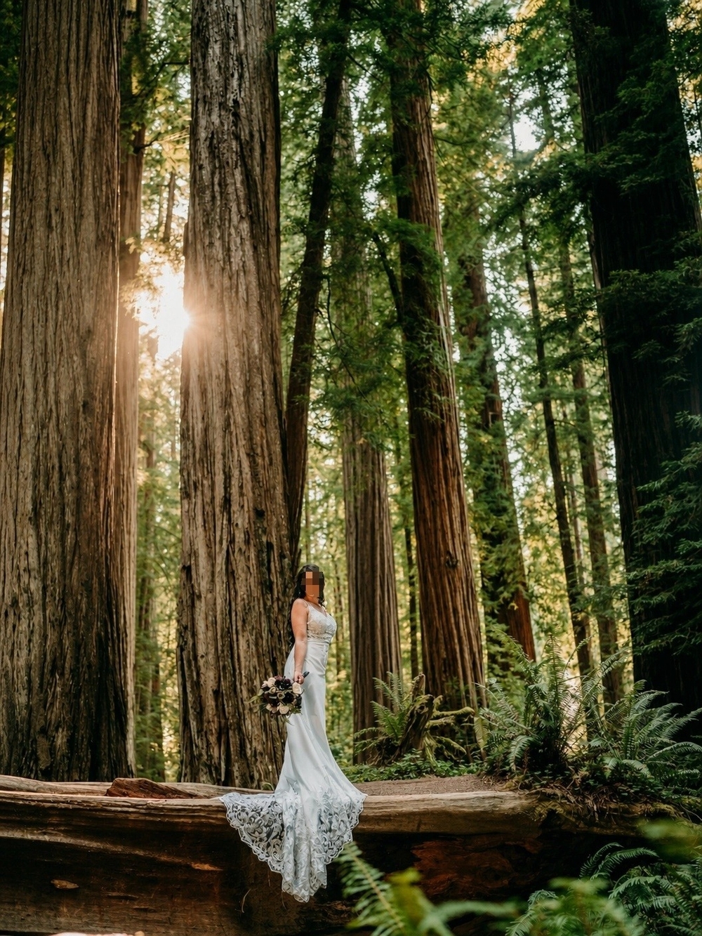 Beautiful White Wedding dress with long lace train.